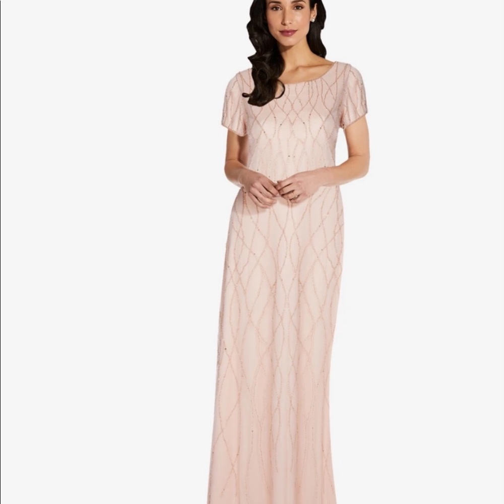 Adrianna Papell Blush Pink Beaded Gown